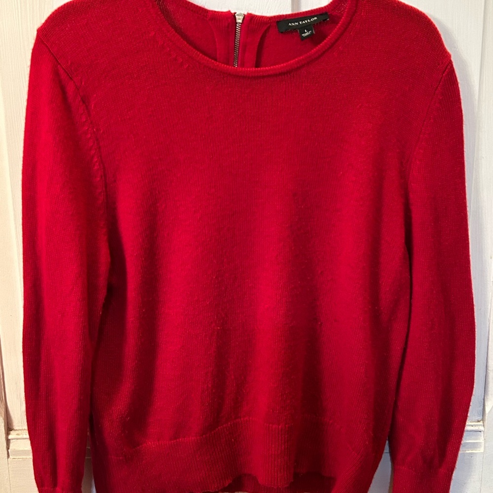 Ann Taylor Bold Red Crew Neck Sweater